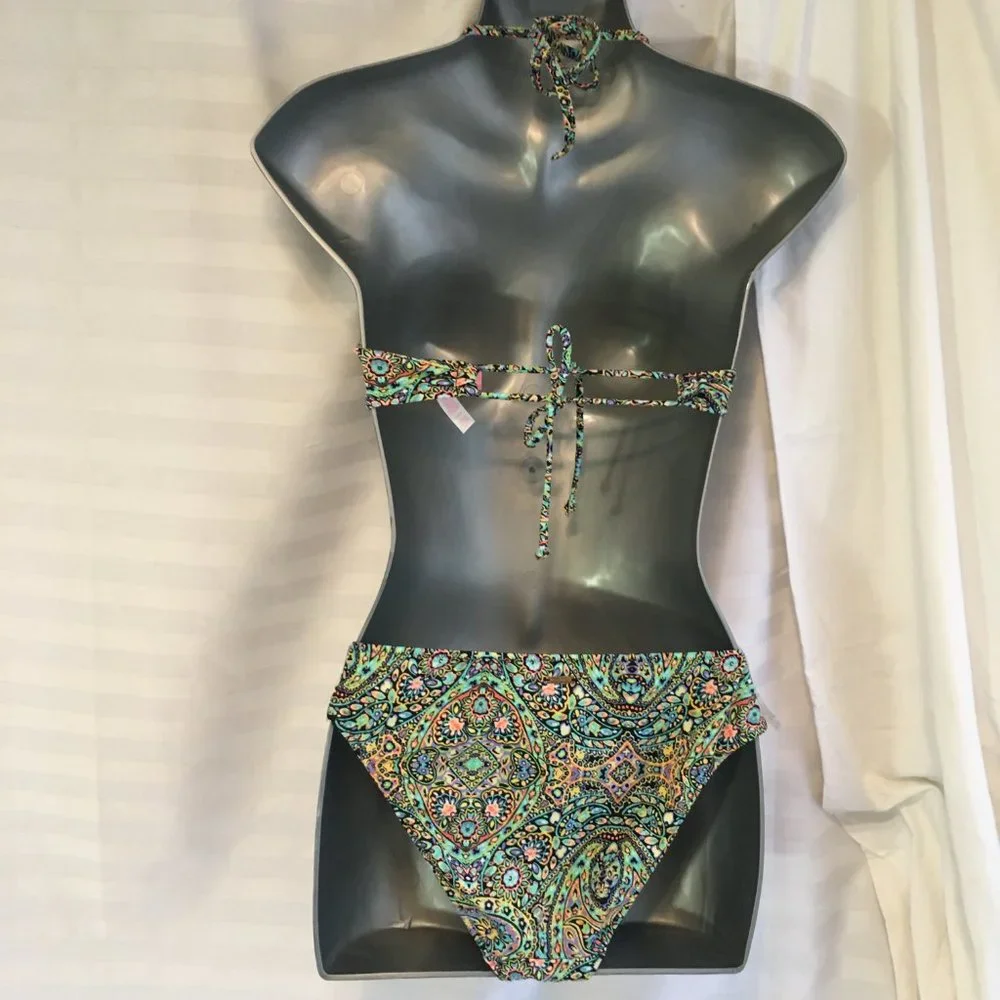Victoria's Secret Bikini 2 pcs Set Top Sz 32C Bottom Medium Pushup Paisley Boho - Picture 8 of 14